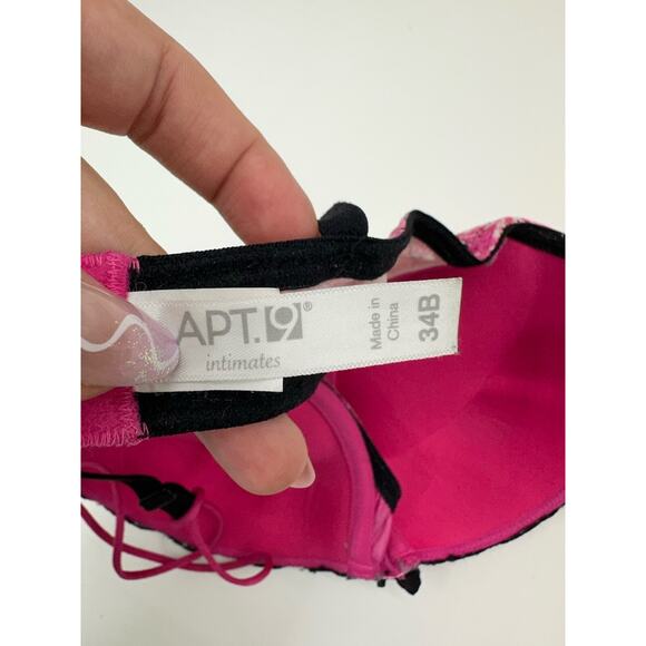 Apt. 9 Intimates Womens Bra Size 34B Pink Floral Black Padded Adjustable - Picture 4 of 10